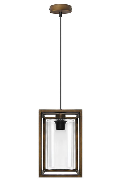 E27 Antique Brass Box Lantern Pendant Light 60W Clear Glass