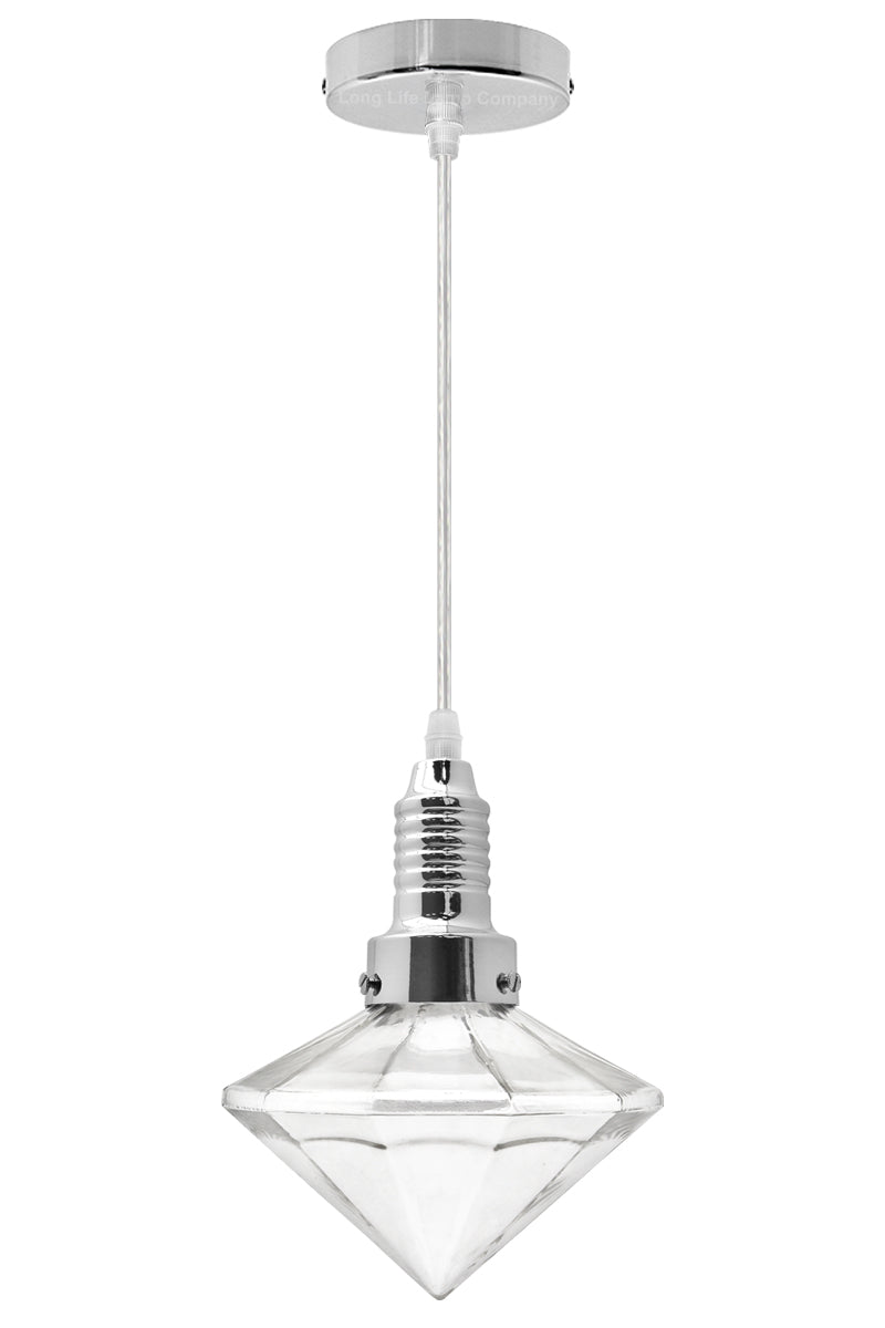 Retro Glass Diamond Shape Chrome Ceiling Pendant Light - Free delivery on all orders