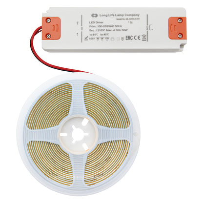 Warm White LED Tape Strip Light Continuous COB Illumination 5 Metres 12V
