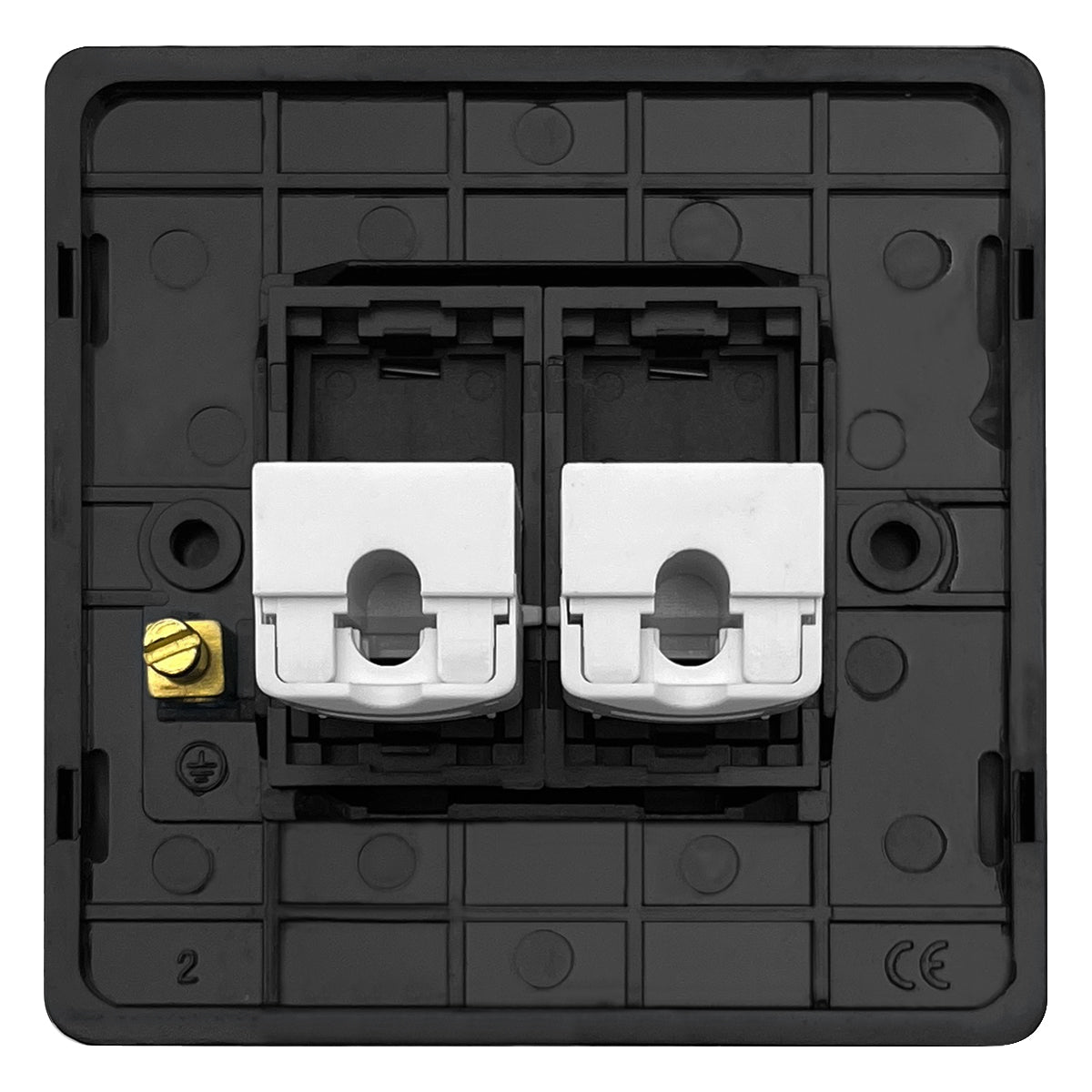 Matt black flat plate Ethernet wall socket with high-speed CAT6 ports