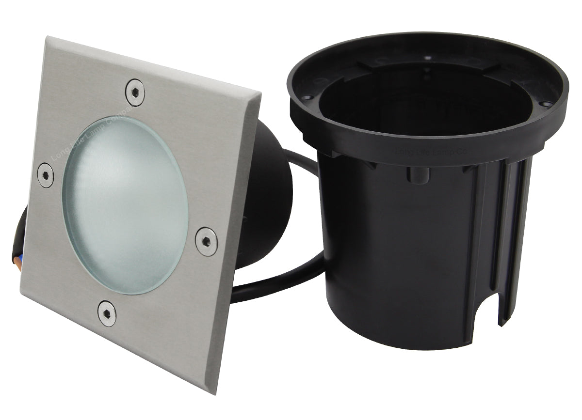 10w LED Outdoor Ground Walkover Light Square Cool White Brushed Chrome Finish GL04CW