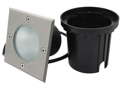 10w LED Outdoor Ground Walkover Light Square Cool White Brushed Chrome Finish GL04CW
