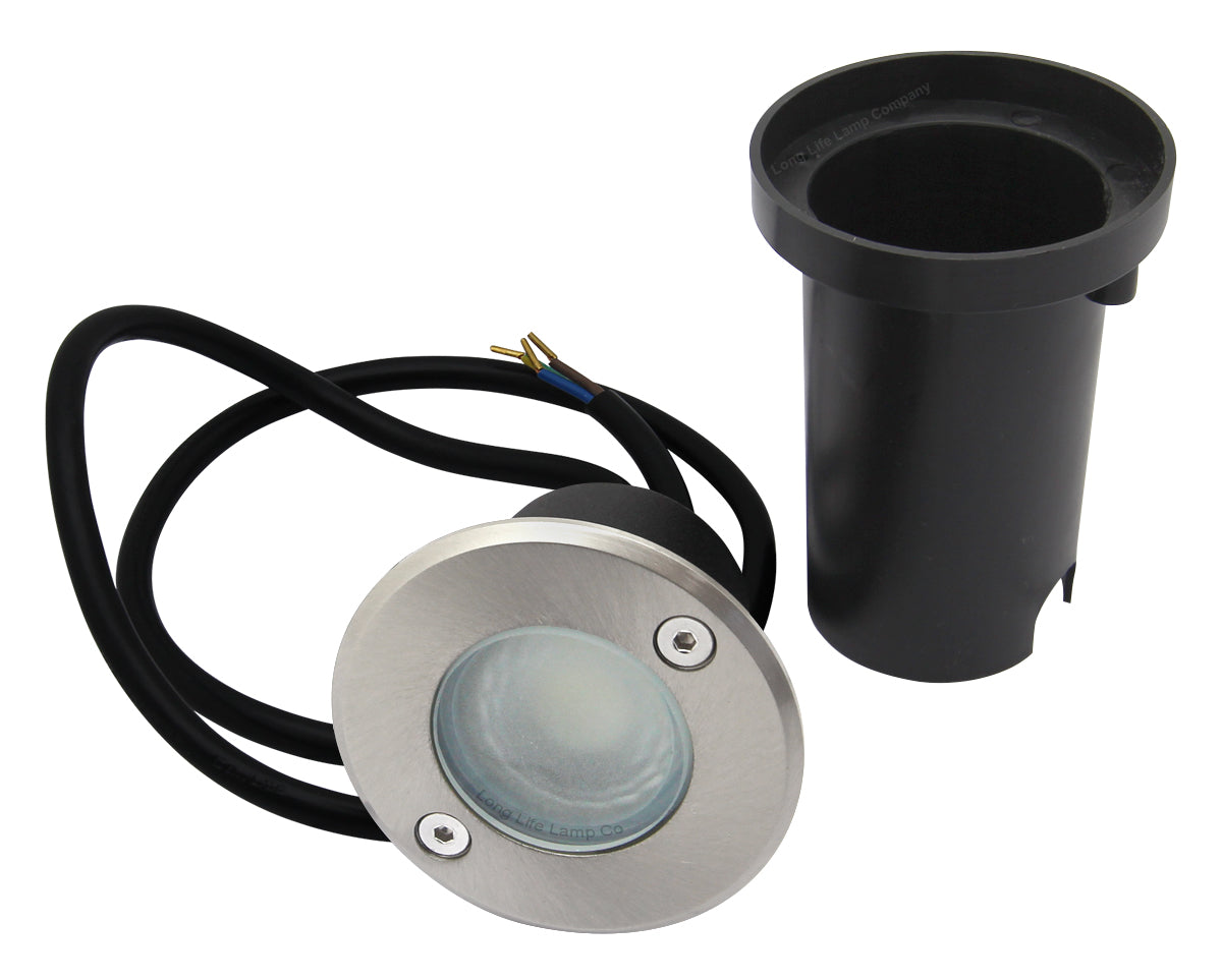 1w LED Recessed Outdoor Ground Light Round Cool White Brushed Chrome Walkover Uplighter GL07CW