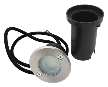 1w LED Recessed Outdoor Ground Light Round Cool White Brushed Chrome Walkover Uplighter GL07CW