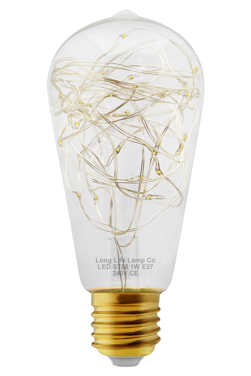 1w E27 ST58 LED Warm White Fairy String Filament Light Bulb - Free delivery on all orders