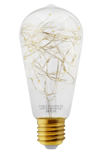 1w E27 ST58 LED Warm White Fairy String Filament Light Bulb - Free delivery on all orders