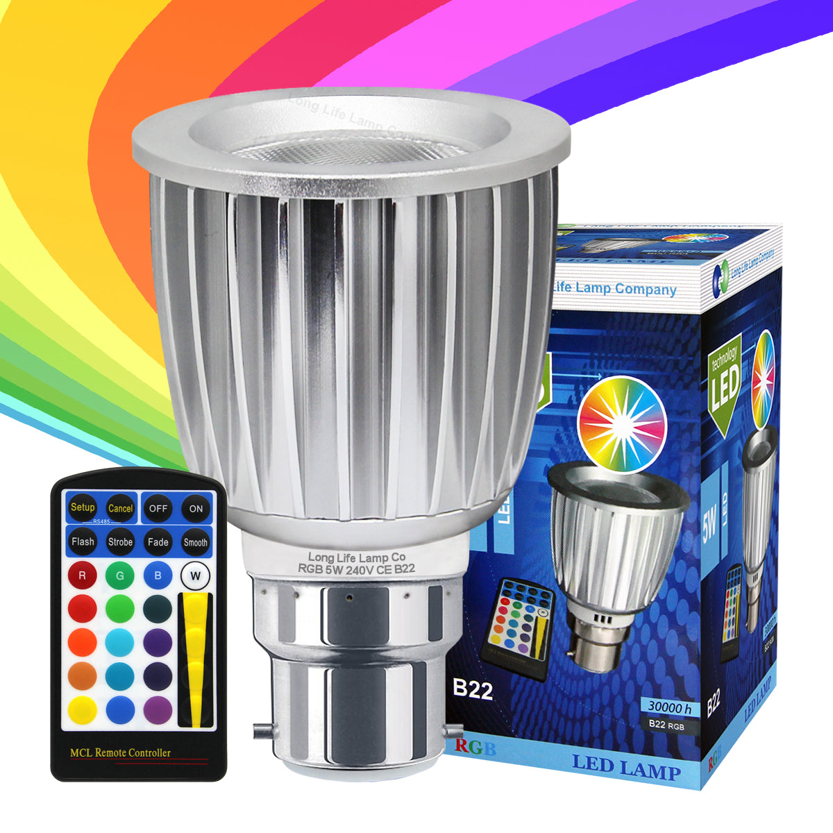 Pack of 2 LED Bulb Colour Changing B22 Bayonet Mood Spot Light RGB 5W 