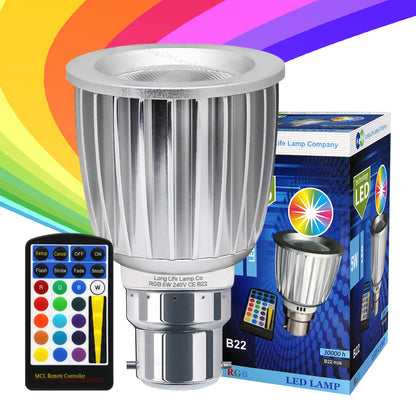 Pack of 2 LED Bulb Colour Changing B22 Bayonet Mood Spot Light RGB 5W 