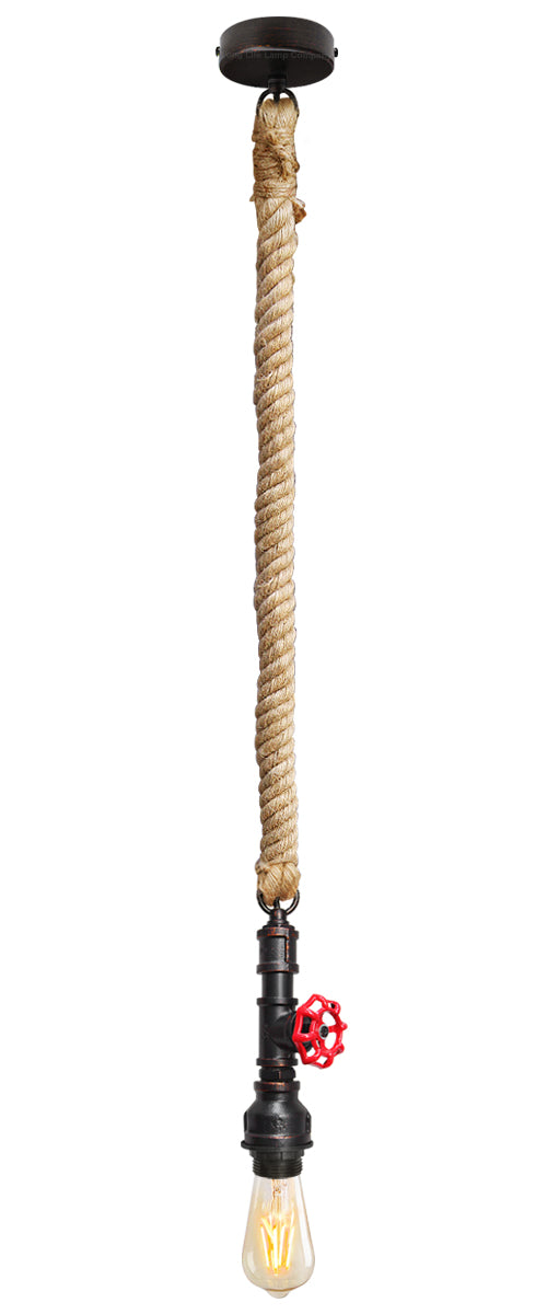 Industrial Water Pipe Vintage Ceiling Rope Pendant Light with Valve Tap M0168