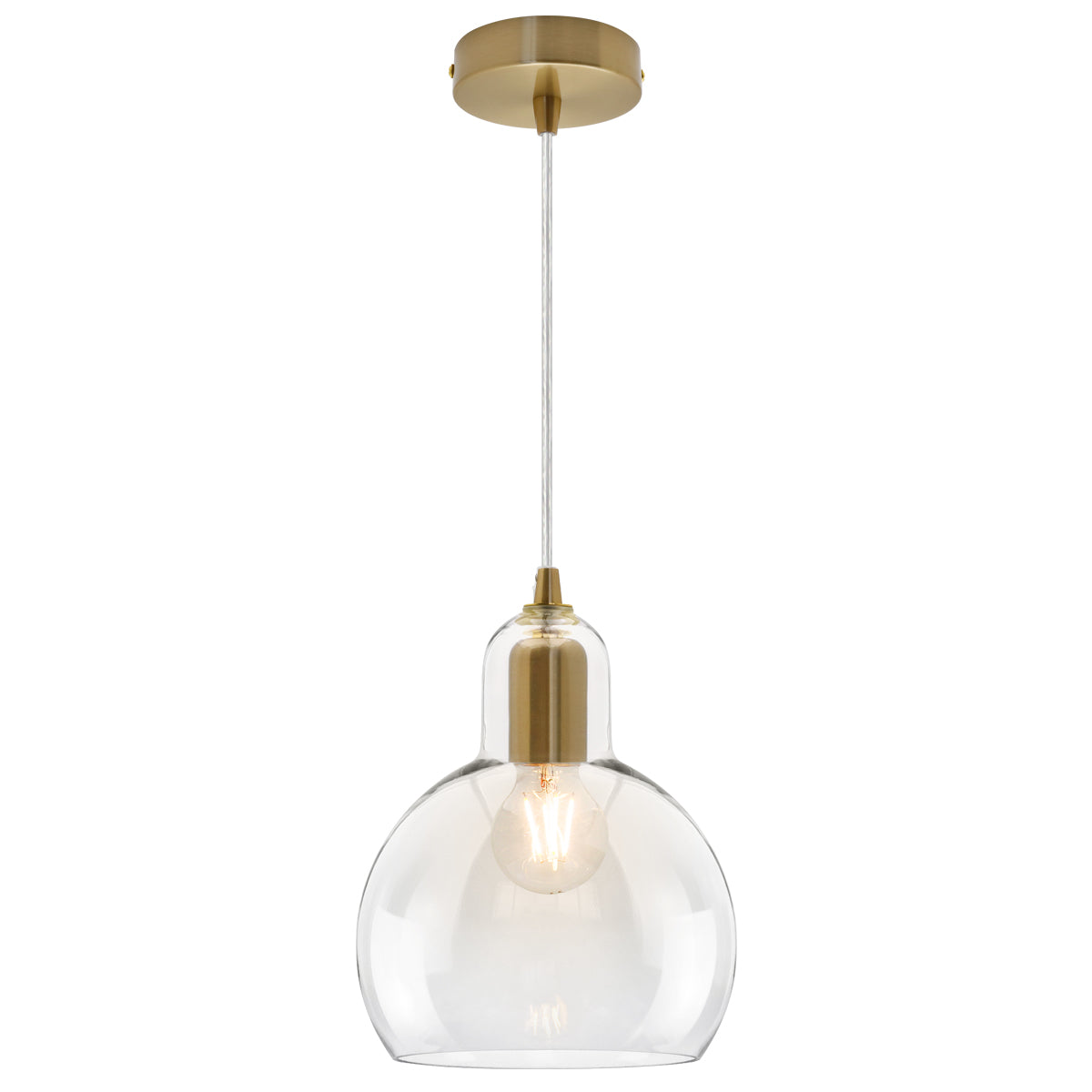 Modern Retro Ceiling Brass Pendant Light Transparent Globe Glass Lamp Shade