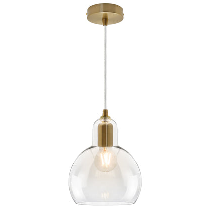 Modern Retro Ceiling Brass Pendant Light Transparent Globe Glass Lamp Shade