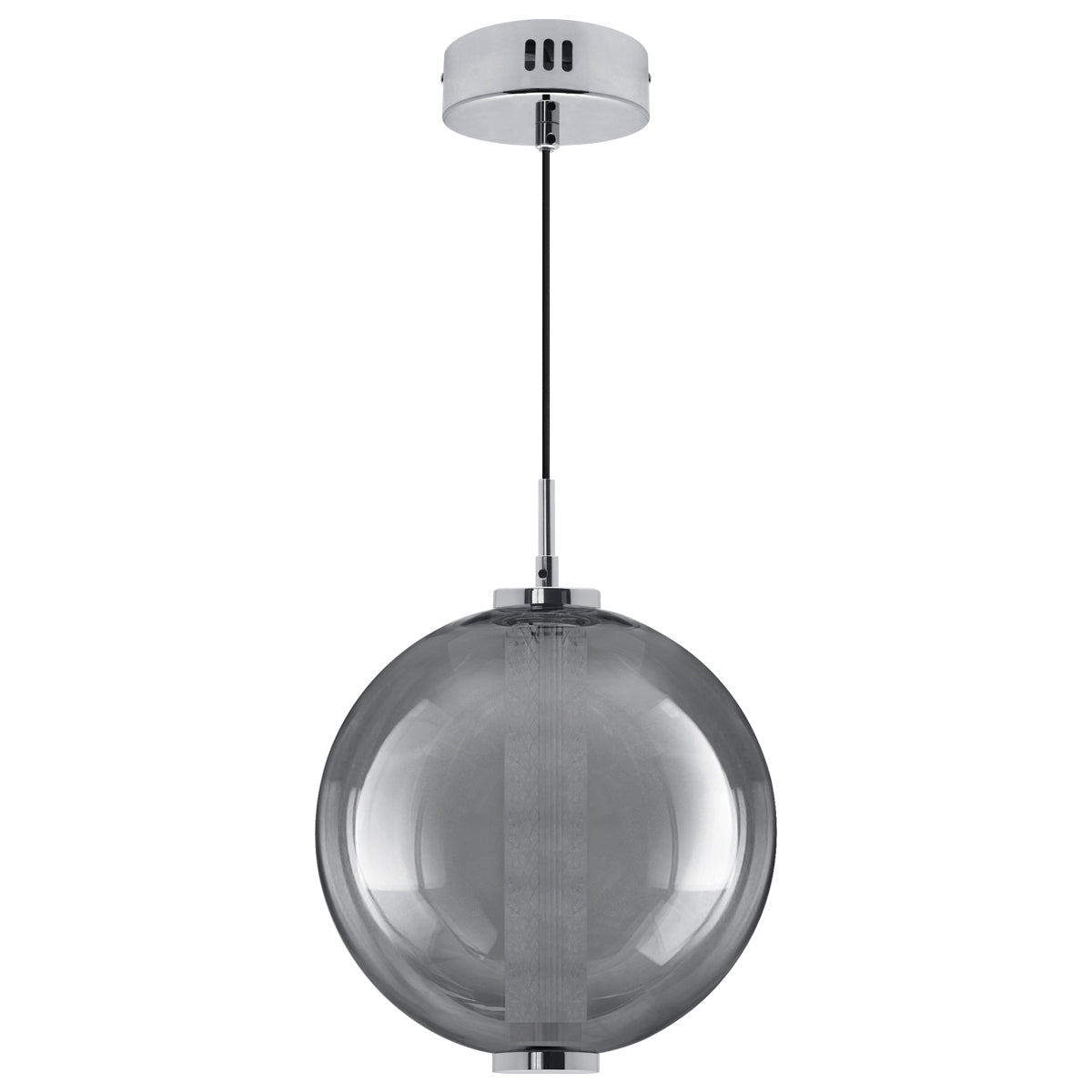 LED Globe Ceiling Pendant Light Smoked Grey Glass Lamp Shade Chrome Holder