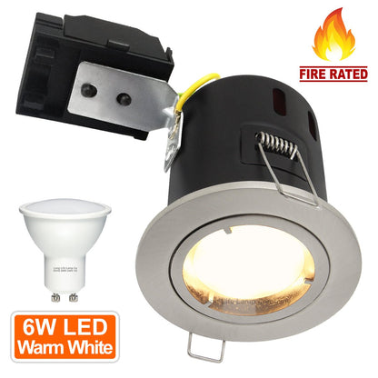 4w 5w 6w Brushed Chrome Fixed LED Fire Rated Downlight - Energy Light Bulbs - Free delivery on all orders