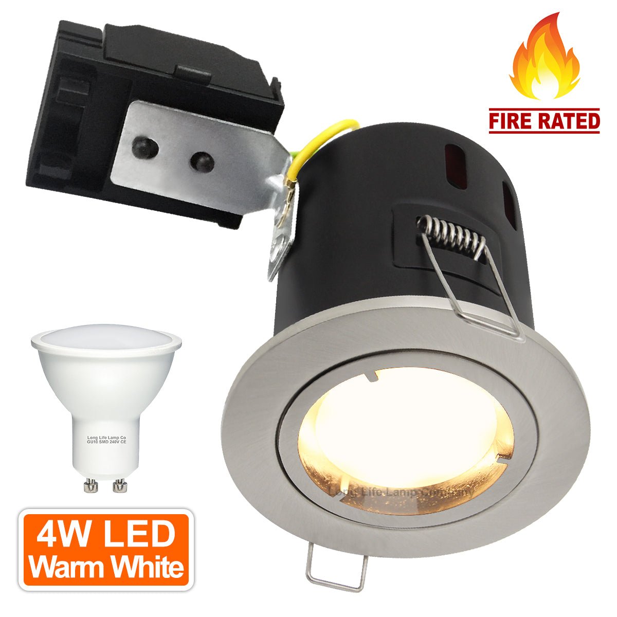 4w 5w 6w Brushed Chrome Fixed LED Fire Rated Downlight - Energy Light Bulbs - Free delivery on all orders