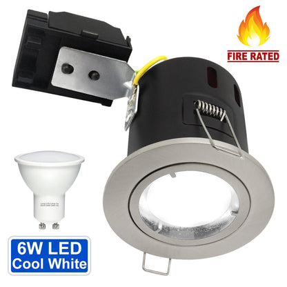 4w 5w 6w Brushed Chrome Fixed LED Fire Rated Downlight - Energy Light Bulbs - Free delivery on all orders