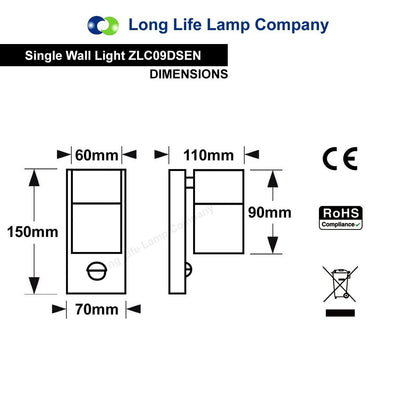 4w, 5w, 6w Outdoor Down Wall Light IP44 with PIR Movement Sensor - Energy Light Bulbs - Free delivery on all orders