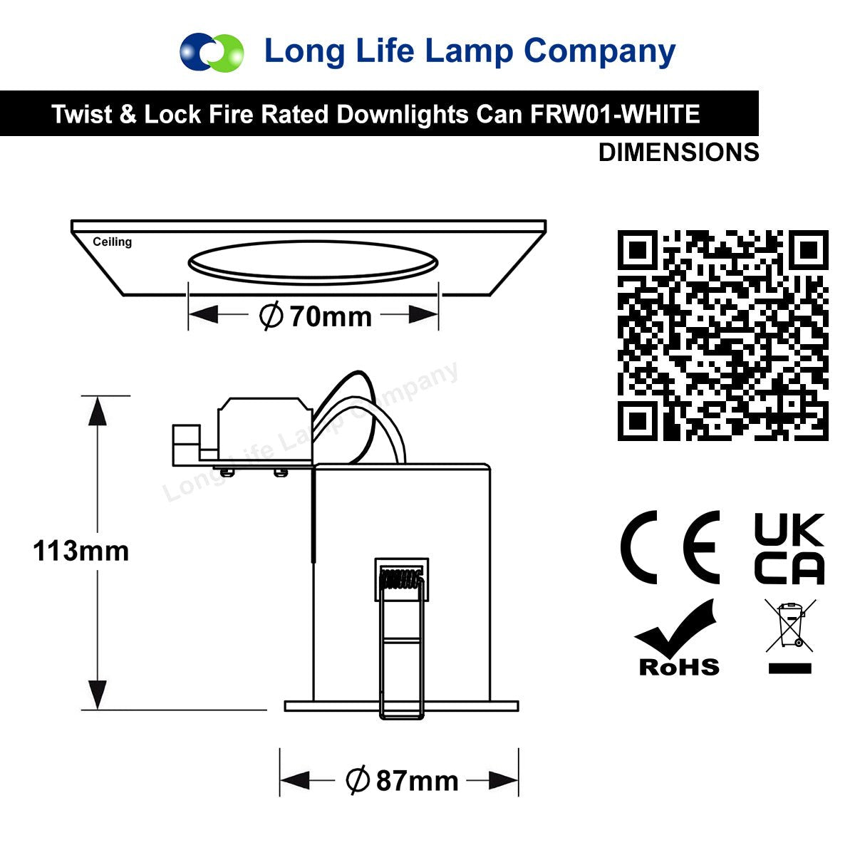 4w 5w 6w White Fixed LED Fire Rated Downlight - Energy Light Bulbs - Free delivery on all orders