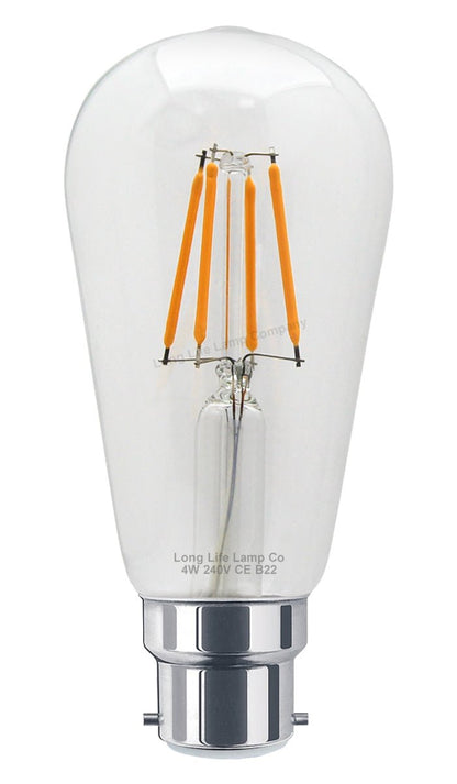 4w Amber LED Vintage Filament Light Bulb B22 Clear Glass ST58 - Energy Light Bulbs - Free delivery on all orders