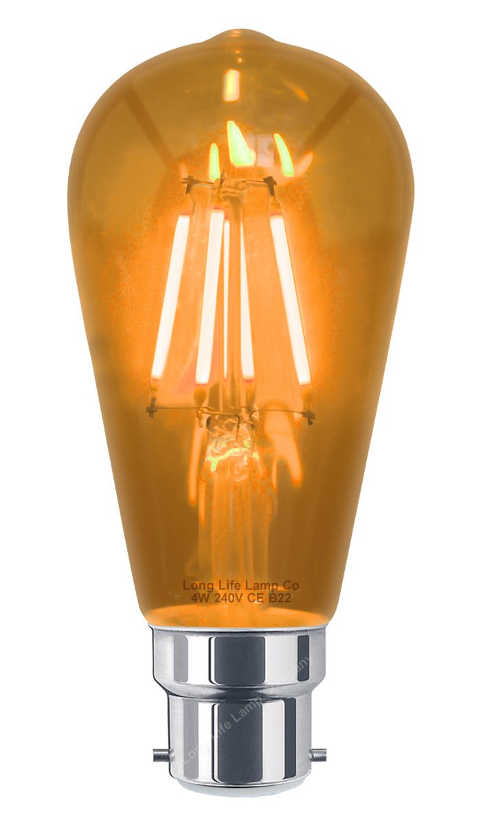 4w Amber LED Vintage Filament Light Bulb B22 Clear Glass ST58 - Energy Light Bulbs - Free delivery on all orders