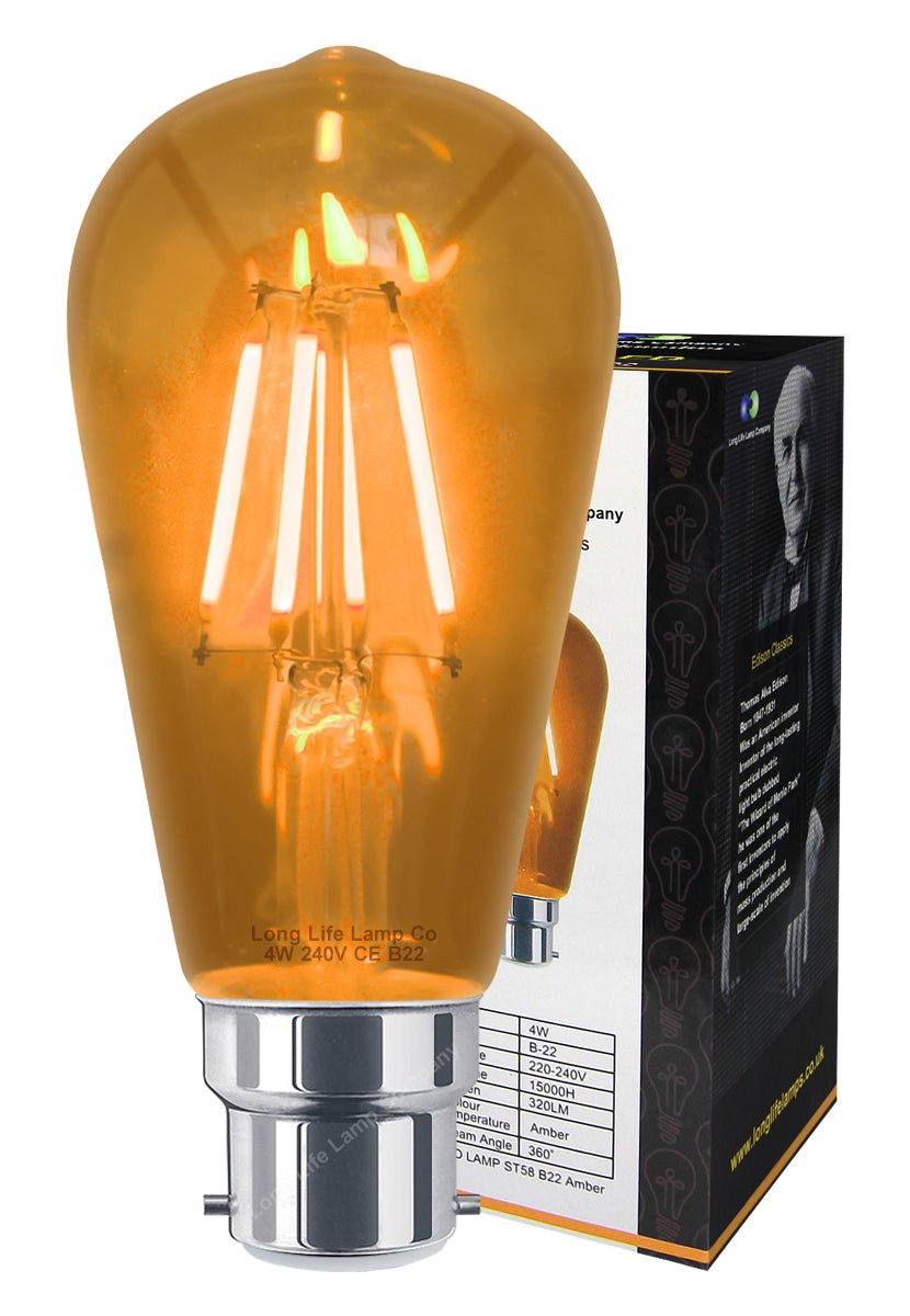 4w Amber LED Vintage Filament Light Bulb B22 Clear Glass ST58 - Energy Light Bulbs - Free delivery on all orders