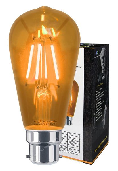4w Amber LED Vintage Filament Light Bulb B22 Clear Glass ST58 - Energy Light Bulbs - Free delivery on all orders