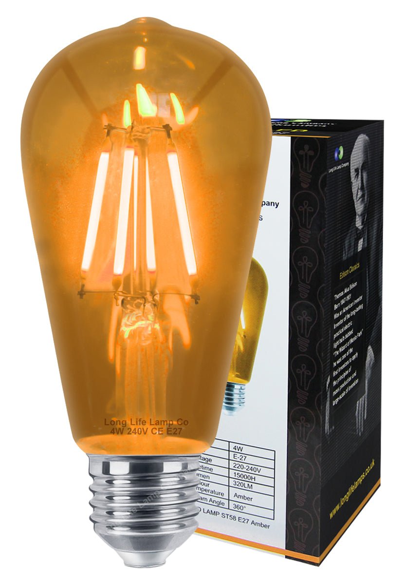4w Amber LED Vintage Filament Light Bulb E27 Clear Glass ST58 Ambient Lighting - Energy Light Bulbs - Free delivery on all orders