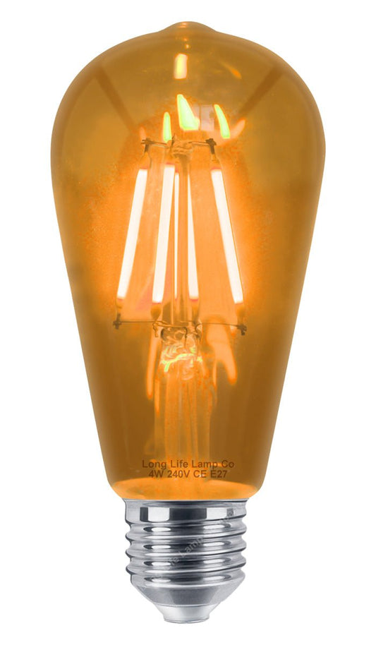 4w Amber LED Vintage Filament Light Bulb E27 Clear Glass ST58 Ambient Lighting - Energy Light Bulbs - Free delivery on all orders