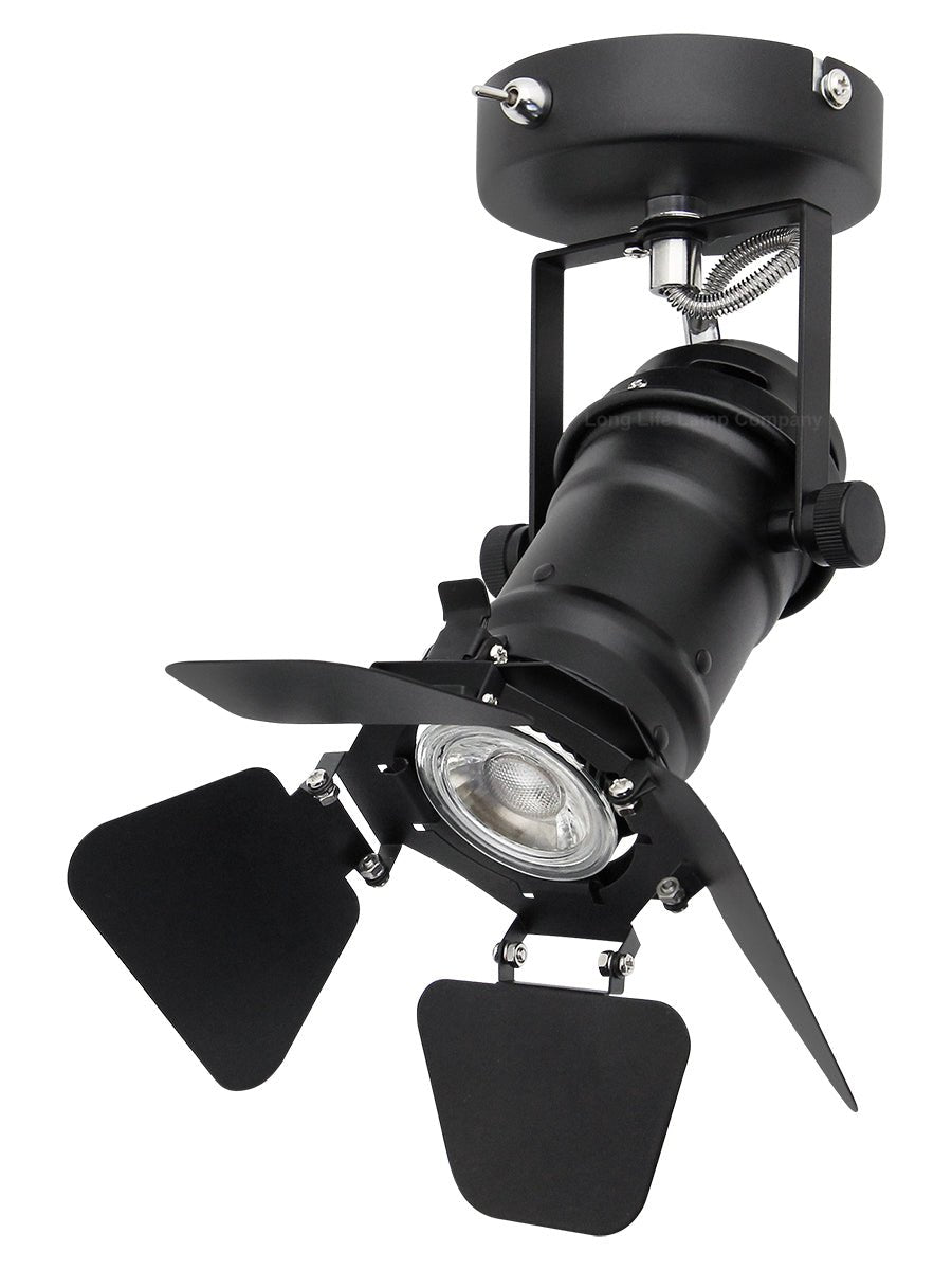 4w Black Industrial Flush Mount Single Adjustable Ceiling Or Wall Spotlight - Energy Light Bulbs - Free delivery on all orders
