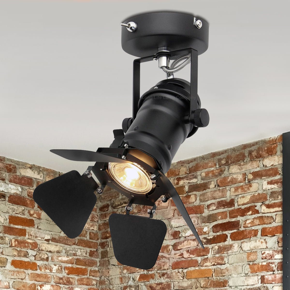 4w Black Industrial Flush Mount Single Adjustable Ceiling Or Wall Spotlight - Energy Light Bulbs - Free delivery on all orders