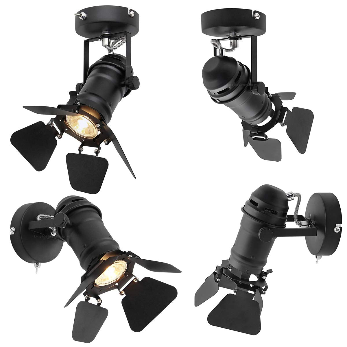4w Black Industrial Flush Mount Single Adjustable Ceiling Or Wall Spotlight - Energy Light Bulbs - Free delivery on all orders