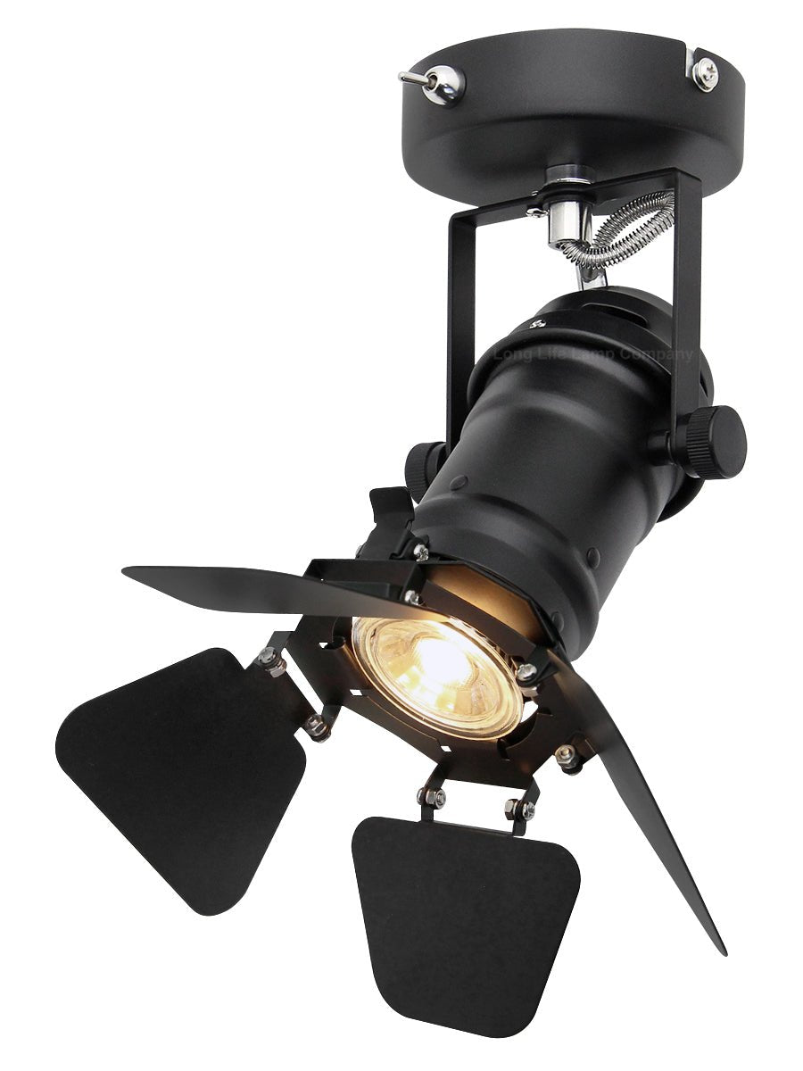 4w Black Industrial Flush Mount Single Adjustable Ceiling Or Wall Spotlight - Energy Light Bulbs - Free delivery on all orders