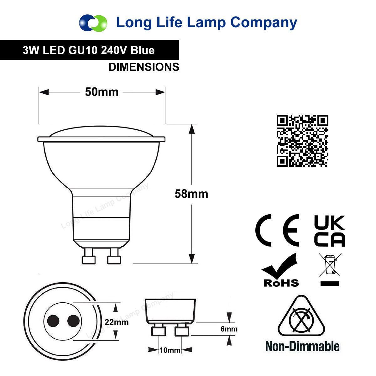 4w Blue GU10 LED Colour Light Bulb - Energy Light Bulbs - Free delivery on all orders