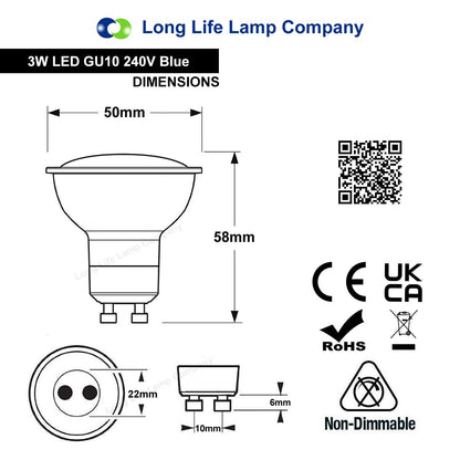 4w Blue GU10 LED Colour Light Bulb - Energy Light Bulbs - Free delivery on all orders