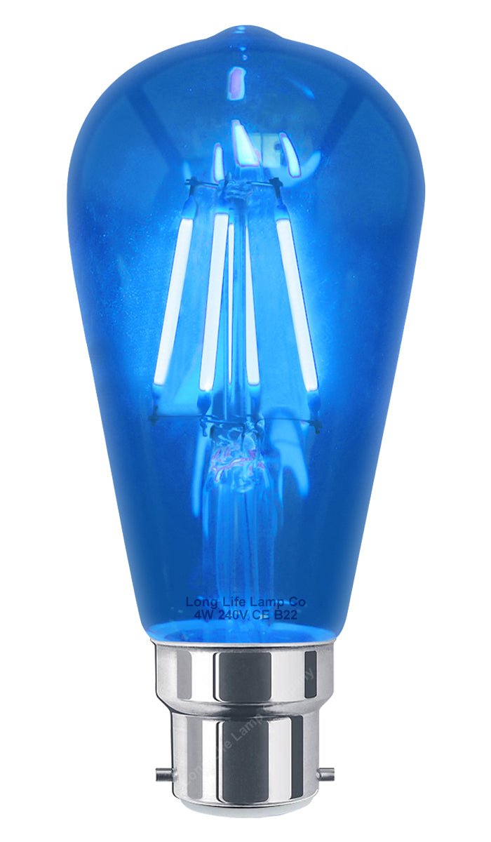 4w Blue LED Vintage Filament Light Bulb B22 Clear Glass ST58 Ambient Lighting - Energy Light Bulbs - Free delivery on all orders