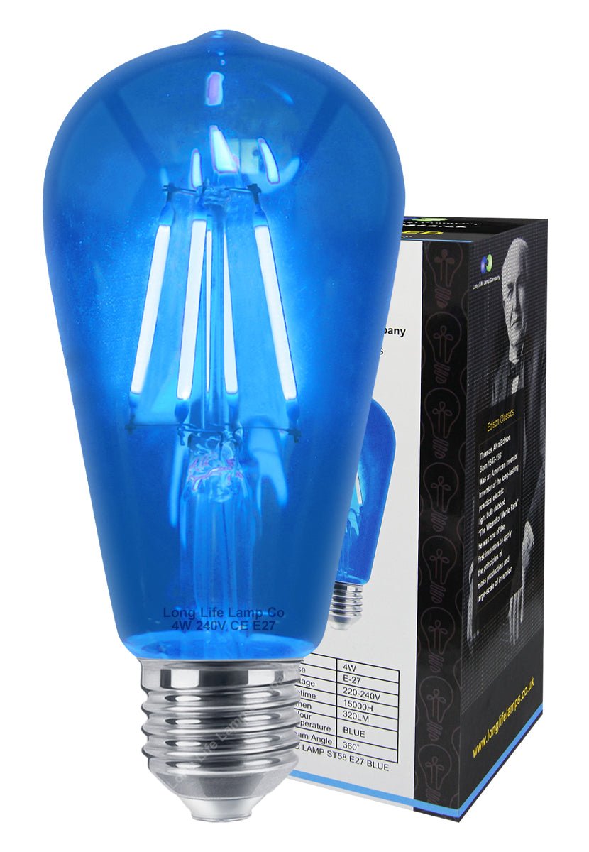 4w Blue LED Vintage Filament Light Bulb E27 Clear Glass ST58 Ambient Lighting - Energy Light Bulbs - Free delivery on all orders