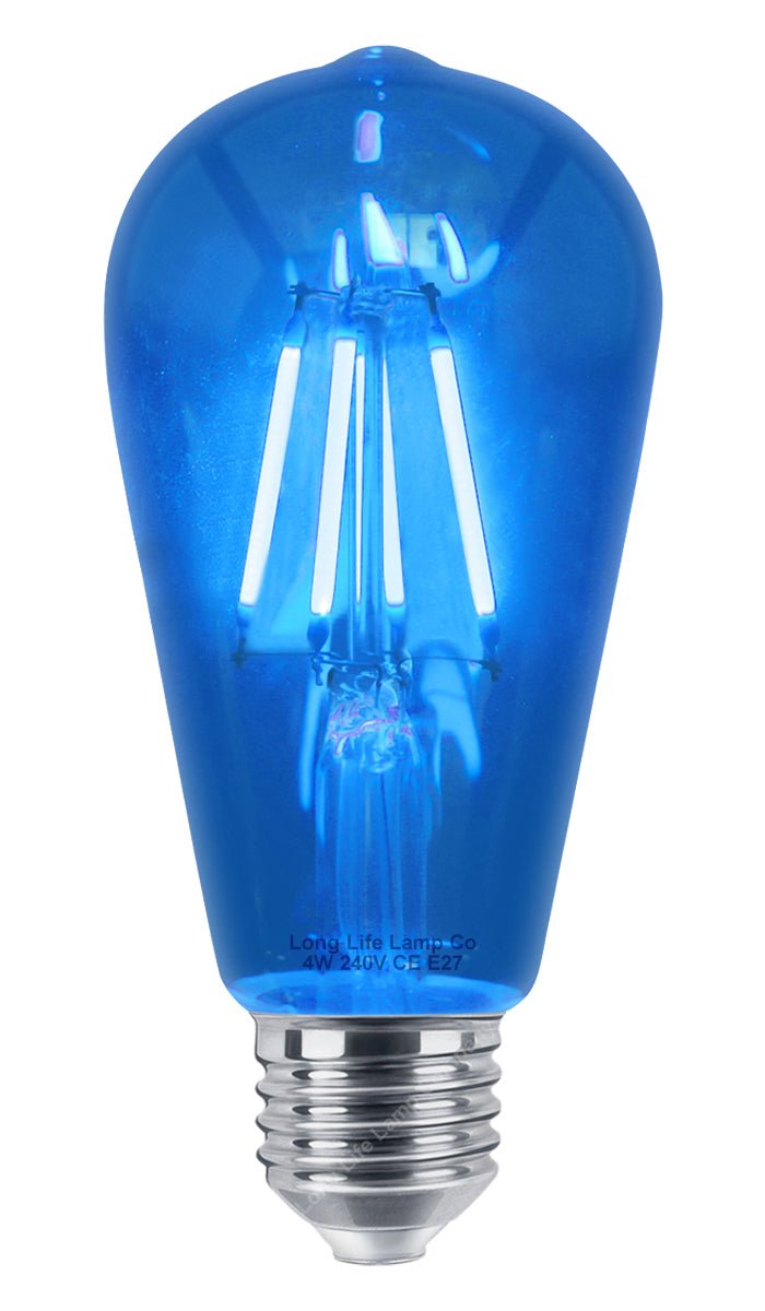 4w Blue LED Vintage Filament Light Bulb E27 Clear Glass ST58 Ambient Lighting - Energy Light Bulbs - Free delivery on all orders