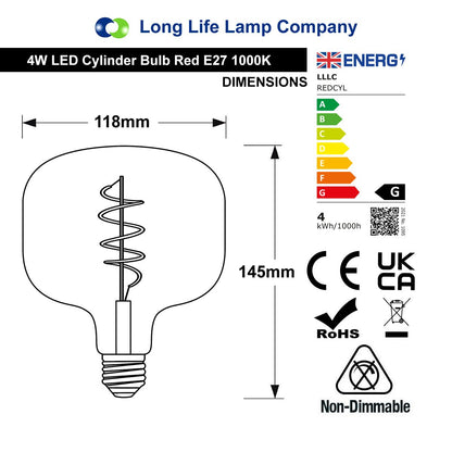 4w Coil LED Filament Light Bulb E27 Red Mirror Glass Decorative Lamp - Energy Light Bulbs - Free delivery on all orders