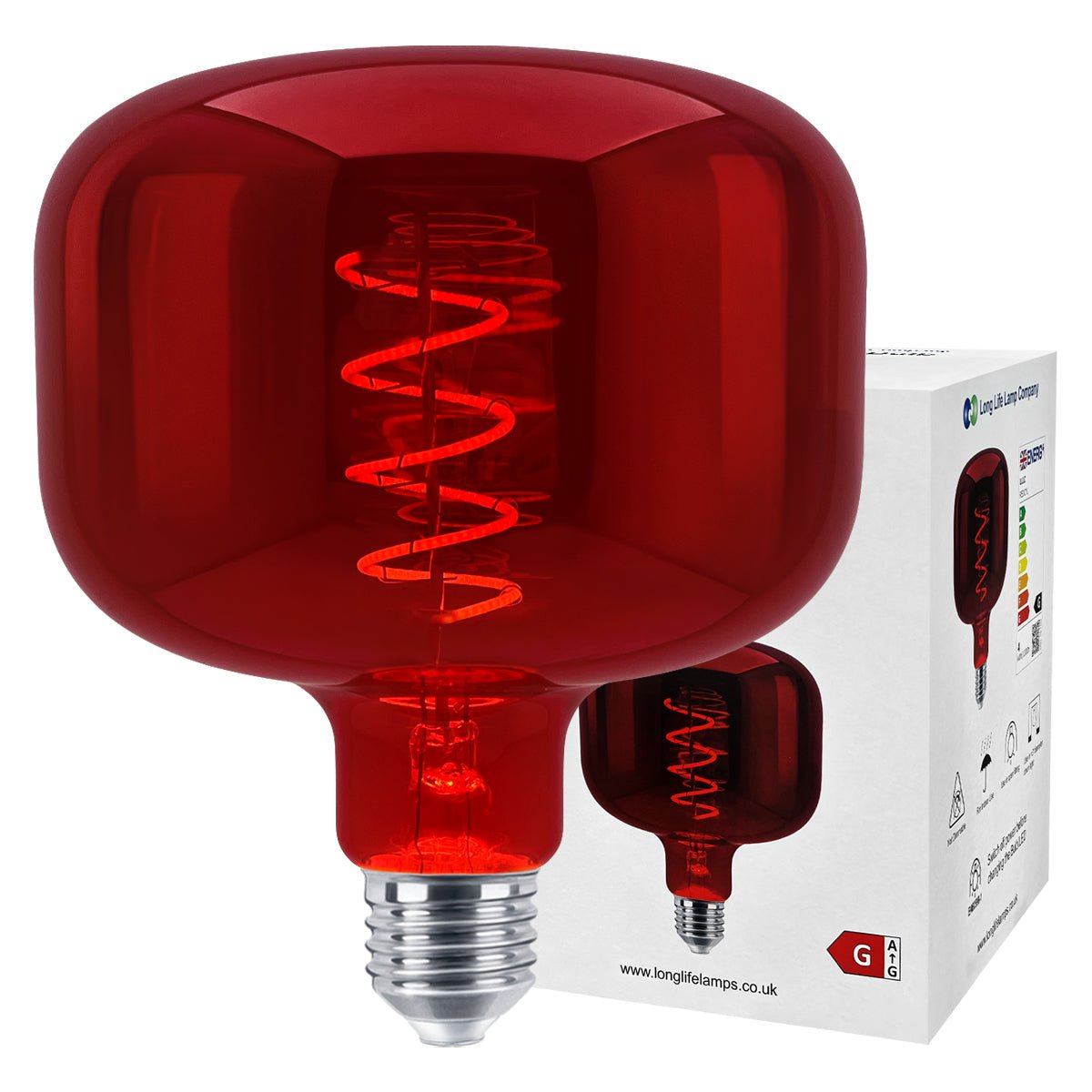 4w Coil LED Filament Light Bulb E27 Red Mirror Glass Decorative Lamp - Energy Light Bulbs - Free delivery on all orders