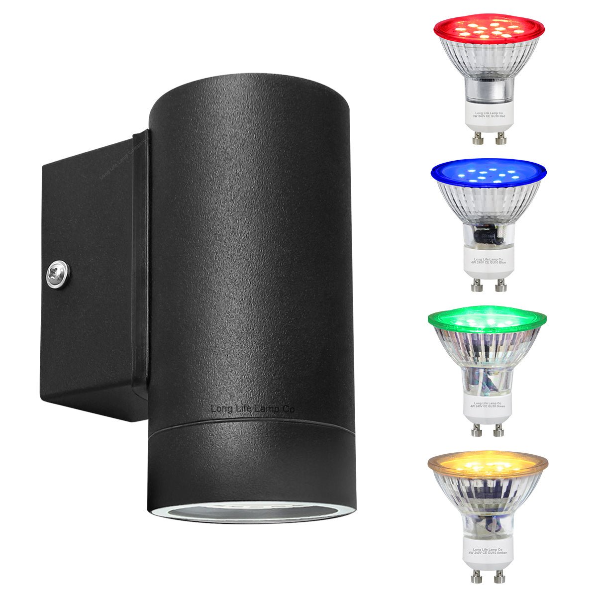 4w Coloured Single Black LED Wall Down Light Blue, Red, Green, Yellow - Energy Light Bulbs - Free delivery on all orders