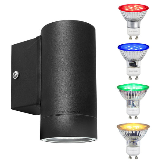 4w Coloured Single Black LED Wall Down Light Blue, Red, Green, Yellow - Energy Light Bulbs - Free delivery on all orders