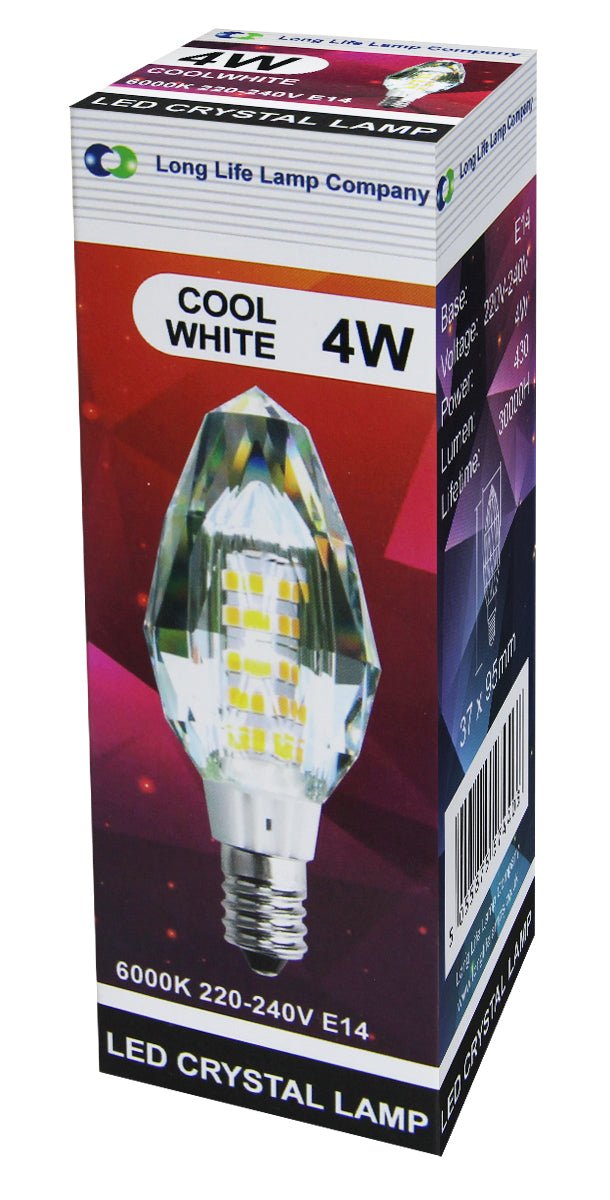 4w Crystal LED Candle Bulb E14 Cool White - Energy Light Bulbs - Free delivery on all orders