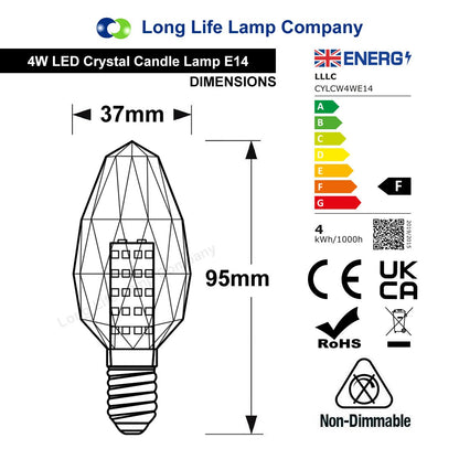 4w Crystal LED Candle Bulb E14 Cool White - Free delivery on all orders