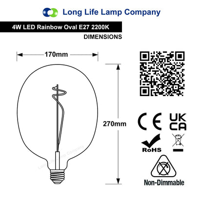 4w Flexible LED Rainbow Oval Glass Decorative Light Bulb Opal Metallic E27 - Energy Light Bulbs - Free delivery on all orders