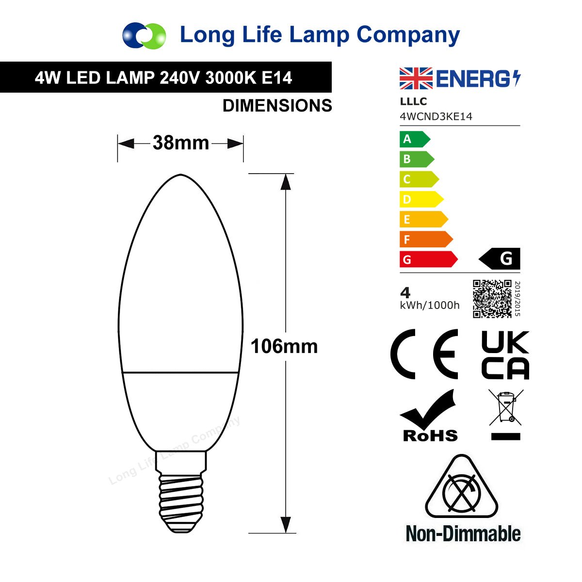 4w Frosted Cover LED Candle Warm White 3000K 2Pack Or 4Pack Or 10Pack - Energy Light Bulbs - Free delivery on all orders