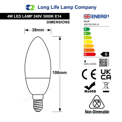 4w Frosted Cover LED Candle Warm White 3000K 2Pack Or 4Pack Or 10Pack - Energy Light Bulbs - Free delivery on all orders