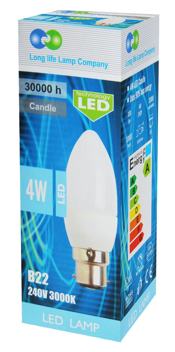 4w Frosted Cover LED Candle Warm White 3000K 2Pack Or 4Pack Or 10Pack - Energy Light Bulbs - Free delivery on all orders