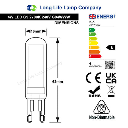 4W G9 LED Bulbs Warm White 40W Equivalent | 2 Bulbs or 4 Bulbs - Energy Light Bulbs - Free delivery on all orders