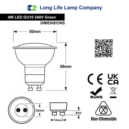 4w Green GU10 LED Colour Light Bulb - Energy Light Bulbs - Free delivery on all orders