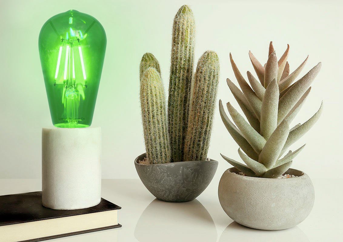 4w Green LED Vintage Filament Light Bulb B22 Clear Glass ST58 Ambient Lighting - Energy Light Bulbs - Free delivery on all orders