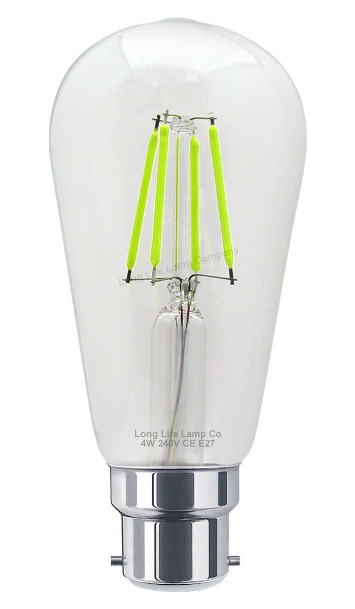 4w Green LED Vintage Filament Light Bulb B22 Clear Glass ST58 Ambient Lighting - Energy Light Bulbs - Free delivery on all orders
